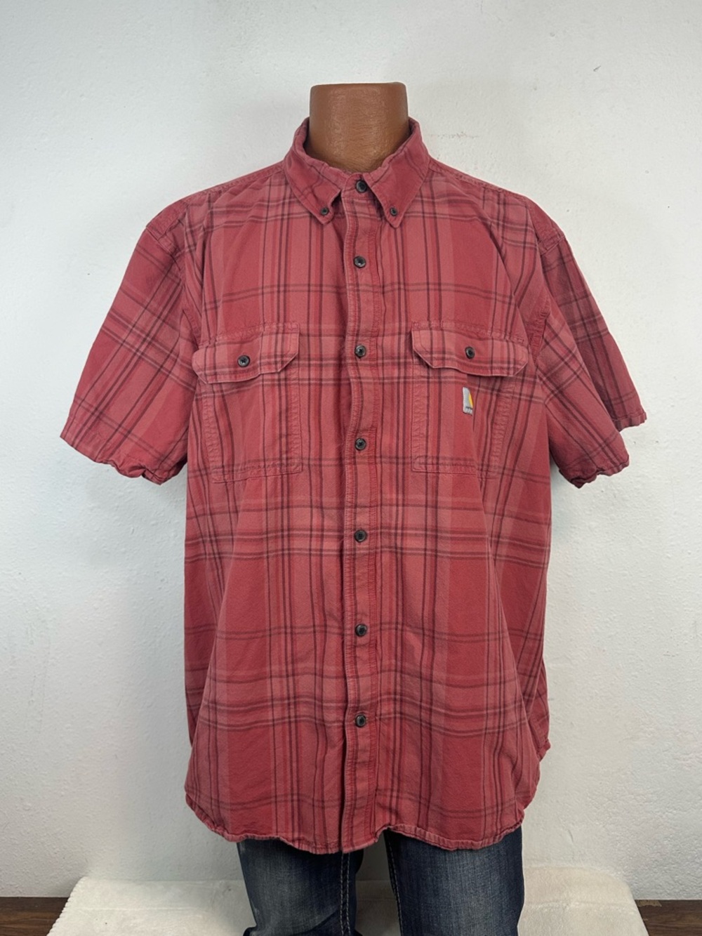 Carhartt Loose Fit Short Sleeve Red Plaid Button Shirt